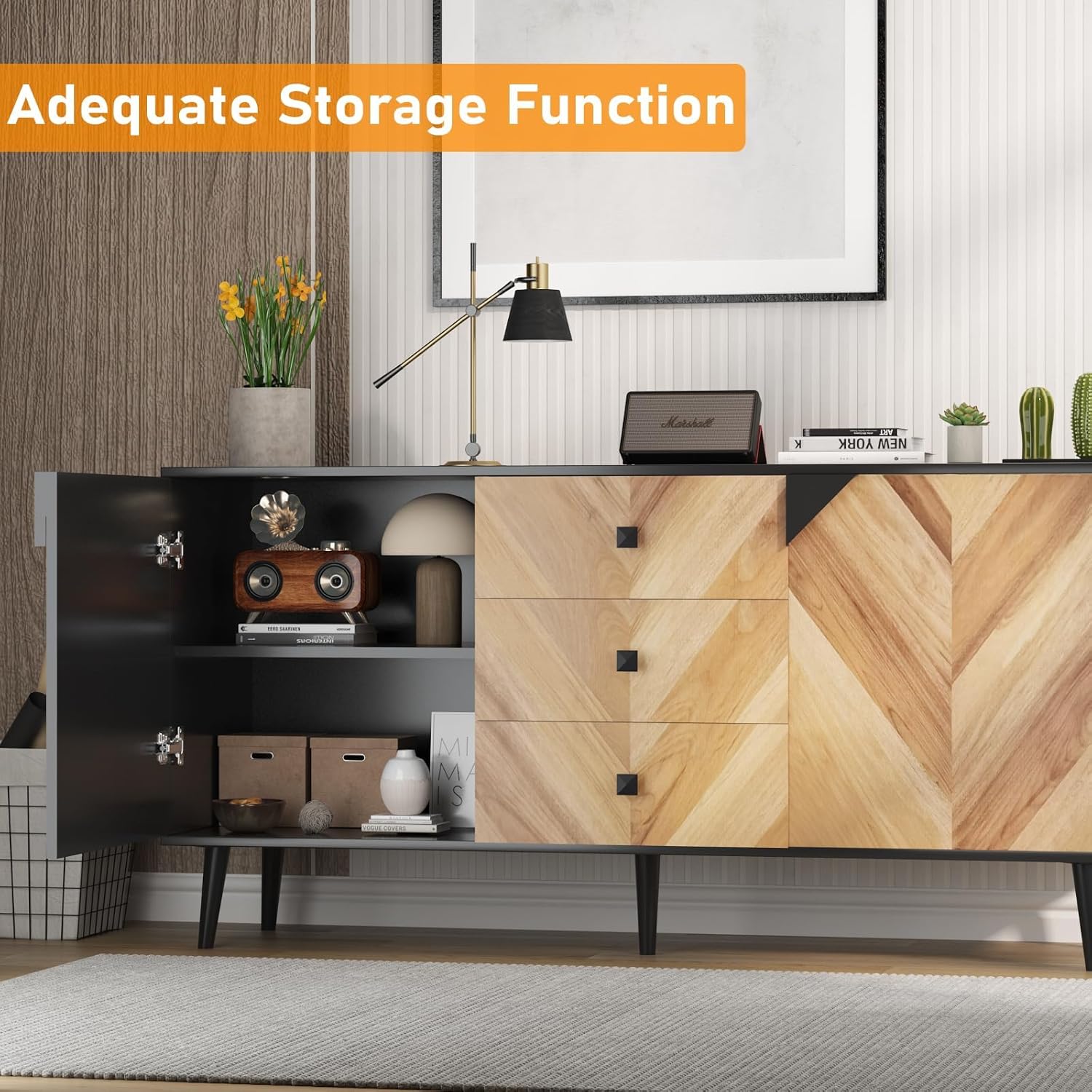 GAOMON Large Storage Cabinet with Shelves & Doors, Sideboard Buffet Cabinet with Drawer, Entryway Cabinets, Accent Cabinets for Living Room, Dining Room, Entryway