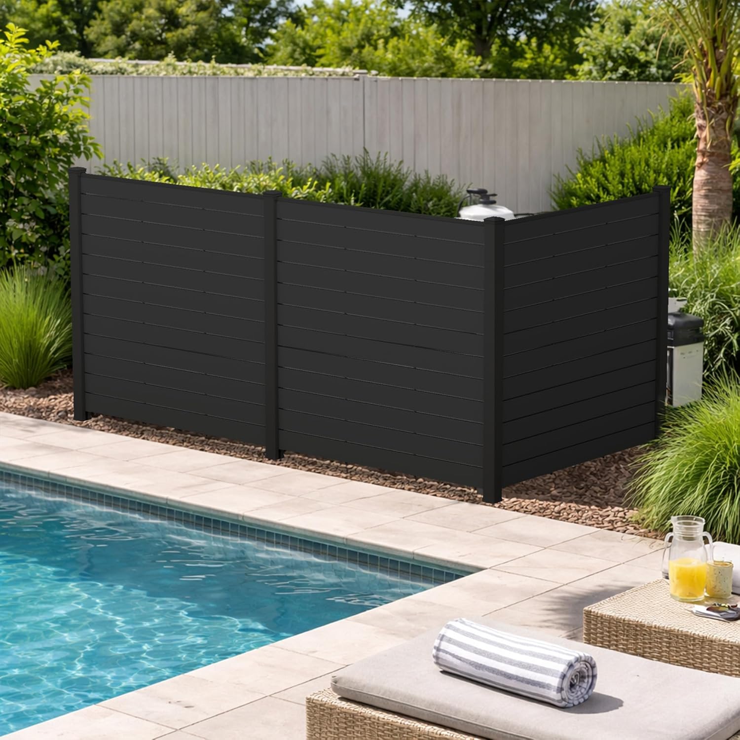 Kozyard 50" W x 48" H Outdoor Privacy Screens Aluminum Post  Air Conditioner Fence Panels  Pool Equipment Enclosure  Trash Can Screens Fence Kit for Outside Backyard Patio(Black/3Panels)