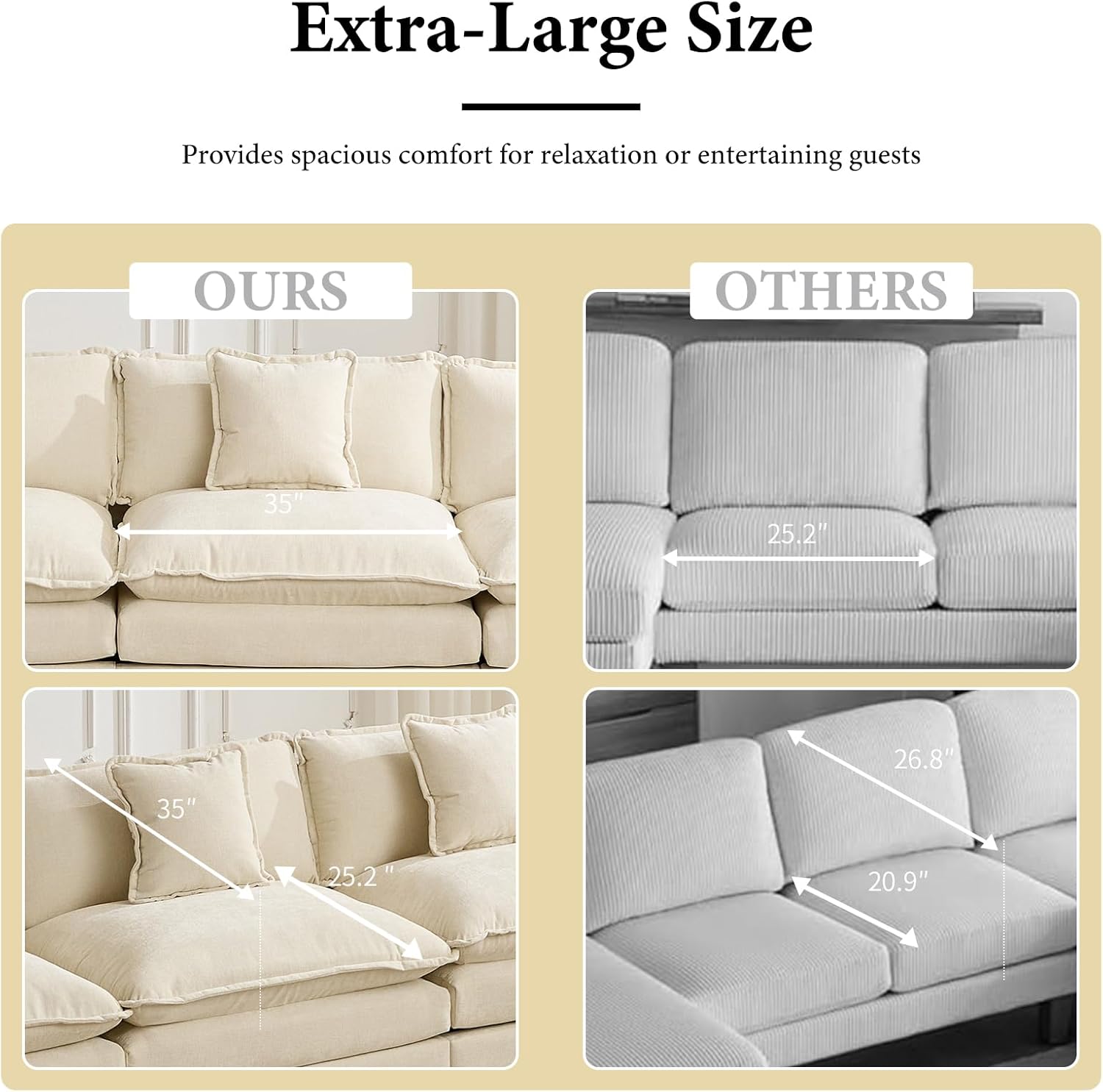 111.5" Beige Modular Sectional Sofa, 3 Seater Large Sectional Couches for Living Room, Ivory Off-White Chenille Fabric Oversized Cloud Couch with Ottoman, Modern Sofas Set, Sofas para Sala, L Shaped