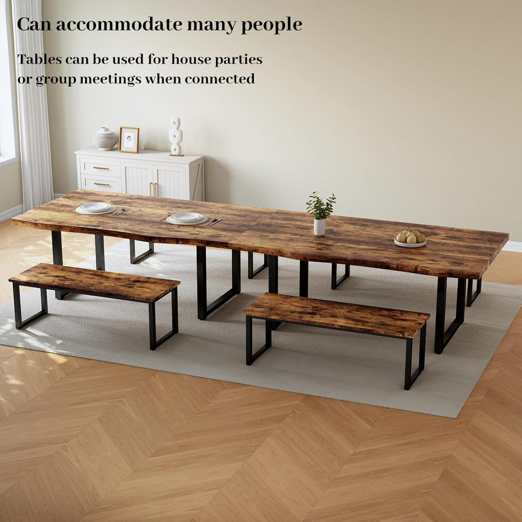 63" Dining Table with 2 Benches, Modern Kitchen Table and Chairs Set for 4 to 6 Persons, Thickened MDF Wooden Table for Dining Room, Kitchen