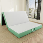 Memory Foam Trifold Mattress, Queen Portable Floor Bed 6 Inch, Foldable Mat with Washable Cover, Handle & Non-Slip Bottom, for RV, Travel, Camping, Yoga, 78"x58"x6", White Green