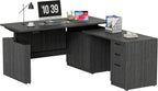 66.93" L Shaped Executive Standing Desk with Pre-Assembled Frame & Lockable Cabinets, Fixed Right-Facing Design, Dual-Motor Height Adjustable Sit-to-Stand Desk for Corporate & Home Office