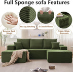 107" Modular Sectional Sofa with Ottoman, Modern Corduroy Cloud Couch with Deep Seat, Boneless Couch Upholstered 3-Seater U-Shaped Sofa for Living Room, No Assembly (Green, Left-Facing Chaise)