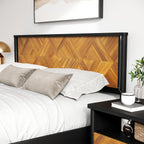 14 Inch Premium Solid Wood Bed Frame with Headboard, Rustic Farmhouse Style Platform Bed Made of 100% Solid Acacia Wood, No Box Spring Needed, King Size, Rustic Golden Brown (Lenia Collection)