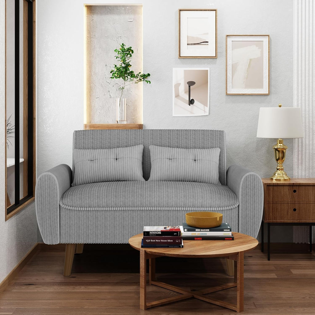 Shintenchi Small Modern Loveseat Couch Sofa, Mid Century Fabric Upholstered 2-Seat Sofa Couch Love Seats Furniture for Small Space,Living Room,Studio,Apartment with 2 Pillows,Light Grey