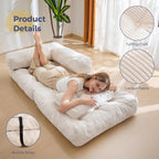 MAXYOYO Folding Sofa Bed, L-Shaped Convertible Sofa Foldable Sleeper Couch with Pillow, Portable Fold Out Chair Bed with Armrest Comfy Floor Lounge for Living Room Bedroom, Beige