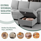 Vongrasig Convertible Sectional Couches Sofa, 3 Seat L Shaped Sofa with Removable Pillows Soft Corduroy Fabric Small Couch Mid Century for Living Room, Bed Room, Apartment and Office (Light Grey)