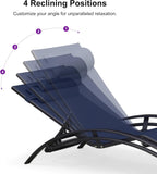 PURPLE LEAF Patio Chaise Lounge Set Outdoor Beach Pool Sunbathing Lawn Lounger Recliner Outside Tanning Chairs with Arm for All Weather Side Table Included Navy Blue