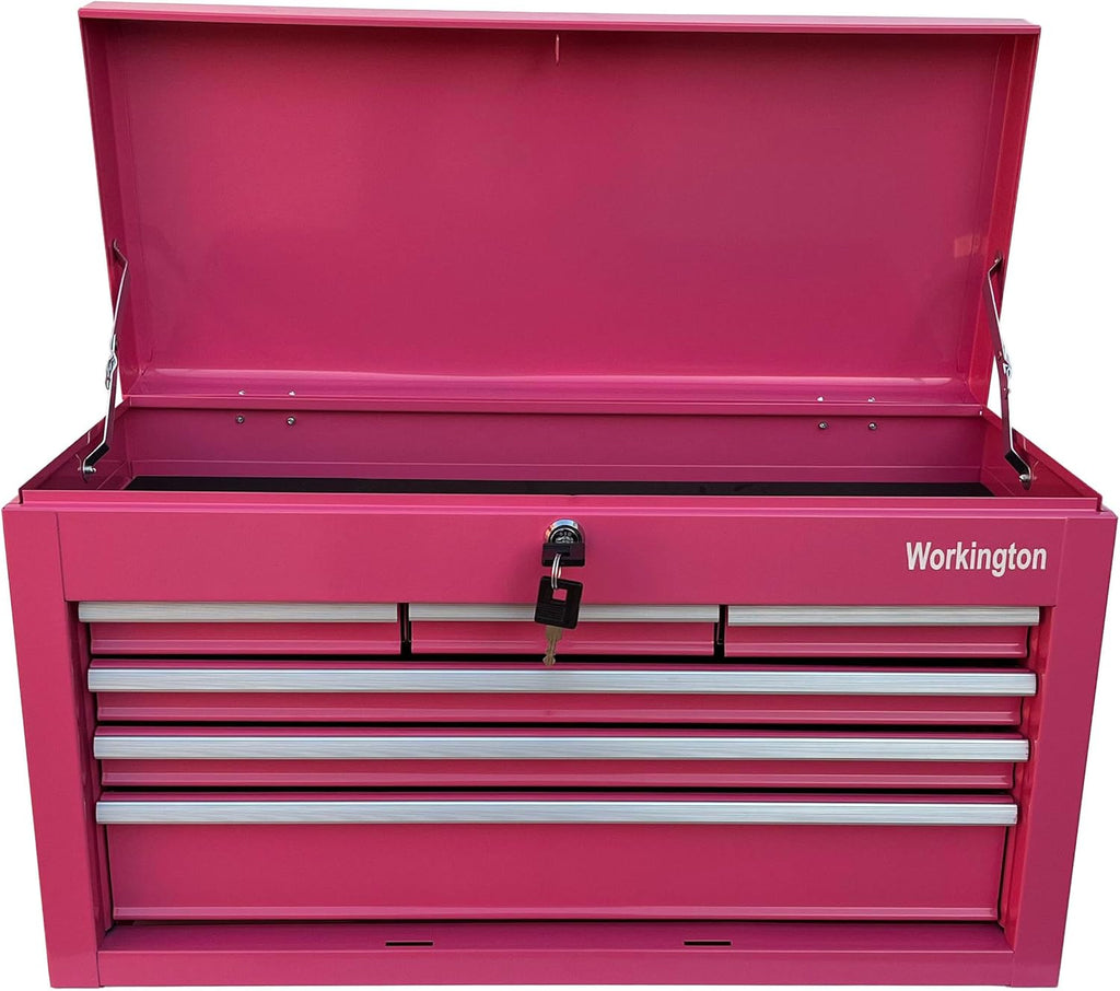 Workington Portable Metal Tool Chest with 6 Drawers, 24" 6-Drawer Tool Chest Cabinet with Ball Bearing Drawer Slides, Steel Tool Storage Box Organizer 4005 Pink