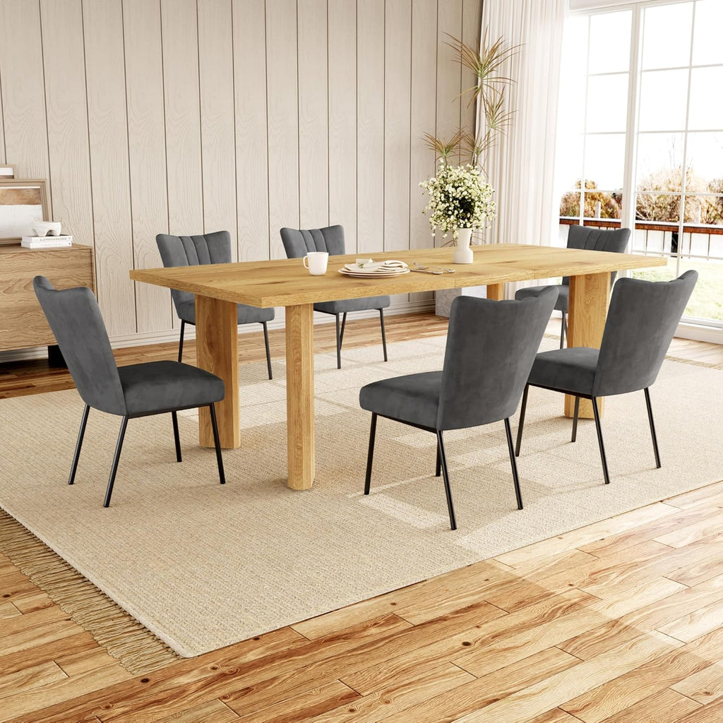 Extendable Dining Table for 6-8 People, 63 to 78.7 Inch Rectangular MDF Table, Farmhouse Rustic Style, Space-Saving Design for Dining Room, Kitchen, Meeting