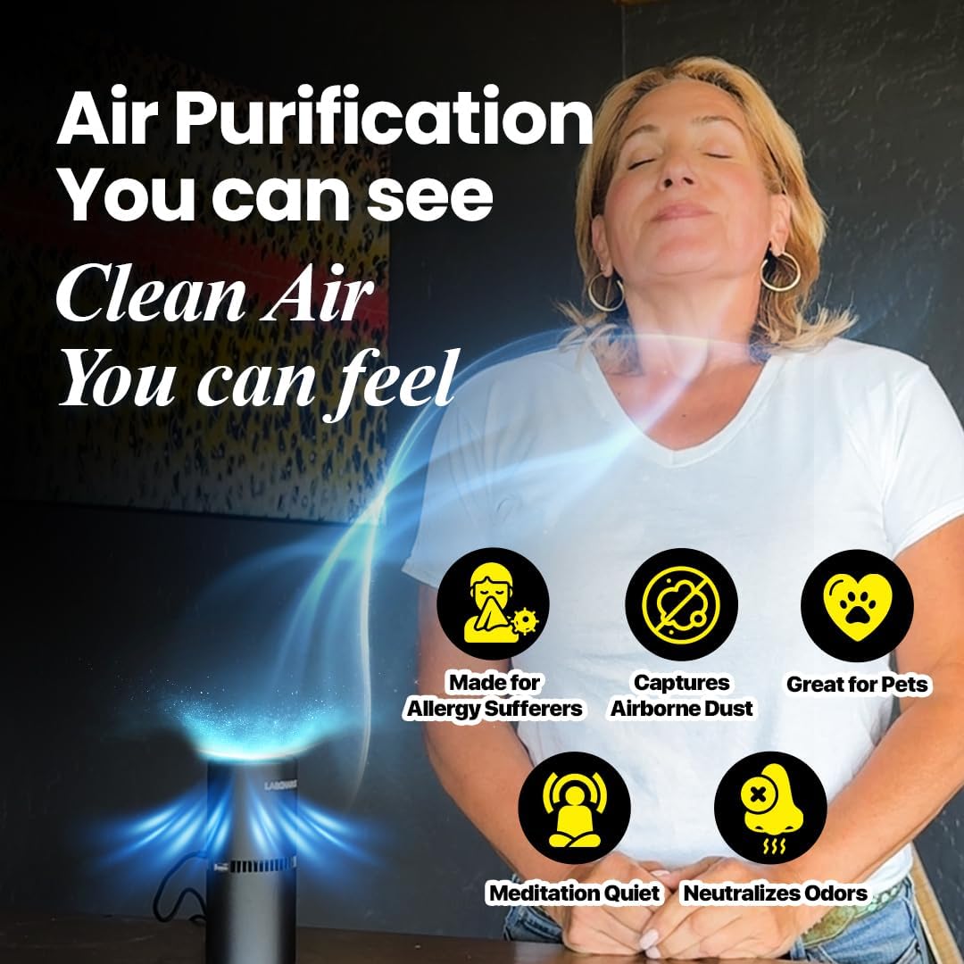 Lab Charge Small Ionic Air Purifier for Home & Bedroom – Silent HEPA Filter – Covers 250 Sq Ft - Free Cleaner – Compact & Black Design - Pack of 4