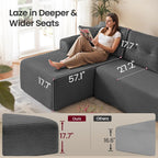 VASAGLE Boneless Couch, Modern Cloud Couch with Deep Seat, Corduroy Sofa for Living Room, Bedroom, Modular Sectional Sofa with Left-Facing Chaise, 108.3 Inches, Slate Gray ULCS181GN01