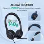 Yealink UH35 USB-C/A Headset with Noise Cancelling Microphone, Wired Headphones for Computer PC, Mute Button, Compatible with Zoom, Google and Other Leading UC Call Platforms