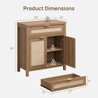 SICOTAS Sideboard Buffet Cabinet Set of 2, Rattan Credenza Storage Cabinet, Boho Buffet Table Console Cabinets with Drawer, Farmhouse Coffee Bar for Entryway Living Room, Natural Oak
