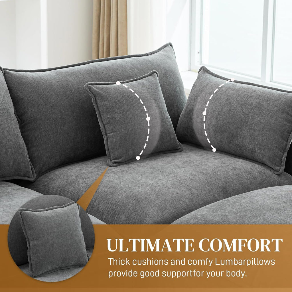 145" Cloud Couch Oversized U Shaped Grey Sectional Couches for Living Room, Big Soft Comfy Fluffy Chenille Couch Sectionals, Modular Sectional Sofa with Ottoman & Central Console
