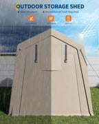 6x8 FT Portable Outdoor Storage Shelter Shed with Roll-Up Zippered Door, Heavy-Duty Waterproof and UV-Resistant Carport Tent, Suitable for Storing Motorcycles, Bicycles, Lawn Mower, Tools Khaki