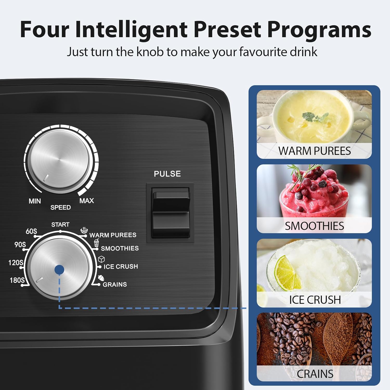 Aeitto Blenders for Kitchen with 1800W Motor, 68Oz. Large Capacity, 2-in-1 Blender & Grinder Combo, BPA-Free Countertop Professional Blender for Smoothies, Ice Crush, Frozen Drinks, Black