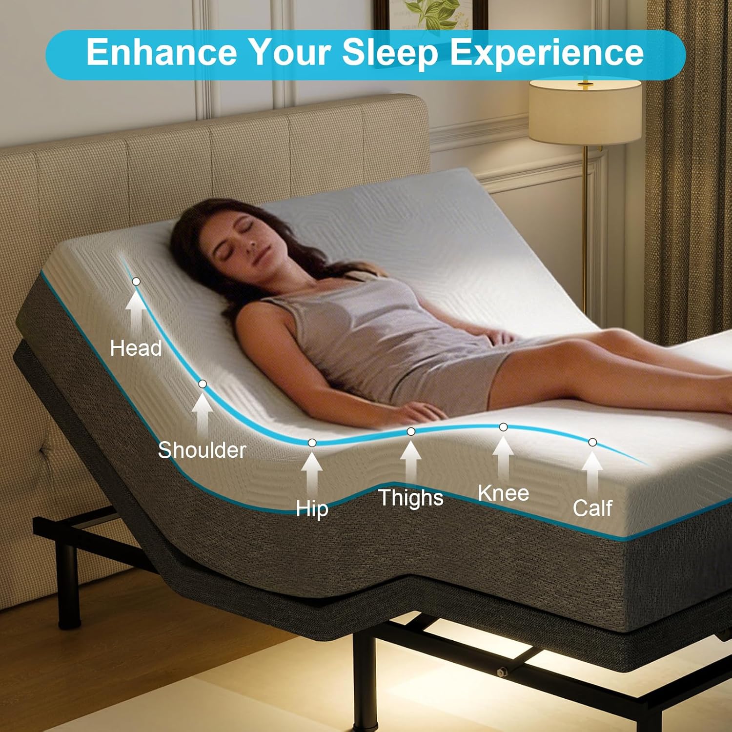 Vipbear Queen Adjustable Bed Base - Dual Motor Bed Frame with Wireless Remote, Zero Gravity/Anti-Snore/TV Mode, Under-Bed LED Light & 4 USB Ports, 3-Height Adjustable Legs