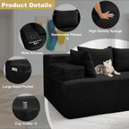 96.8" Boneless Couch Cloud Modular Sectional Sofa with L Shaped Chaise, Modern Corduroy Upholstered Deep Seat Couches Lounge with 5 Pillows for Living Room Bedroom(Black, Stripe, Right Facing Chaise)