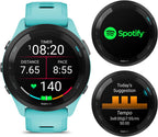 Wearable4U Garmin Forerunner 265 Music GPS Running 46 mm Smartwatch  Aqua with AMOLED 1.3 in Touchscreen Display Black Earbuds Bundle