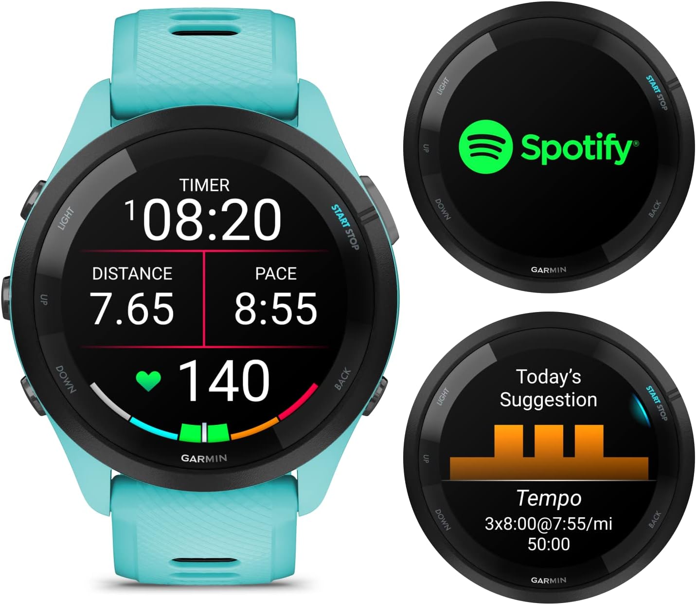 Wearable4U Garmin Forerunner 265 Music GPS Running 46 mm Smartwatch  Aqua with AMOLED 1.3 in Touchscreen Display Black Earbuds Bundle