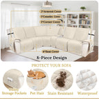 HDCAXKJ 100% Waterproof Velvet Recliner Sectional Couch Covers L Shaped Corner Reclining Sofa Cover Washable Thick Non Slip Sectional Slipcover with Pockets (5 Seat and 1 Middle Console, Beige)