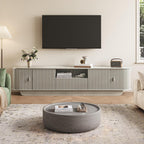 86.61'' Tambour TV Stand for 55-85 Inch, Entertainment Center with Large Storage Cabinet and Sliding Door,Curved Profile Design Media Console with Open Shelves for Living Room, Bedroom, Office, Grey