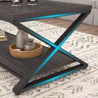 HSH Gray Storage Coffee Table, Modern Center Table for Living Room with Display Shelf, Simple Metal Wooden Rectangle Cocktail Tea Table, Minimalist Home Office Bedroom 2 Tier Coffee Table, 39 Inch