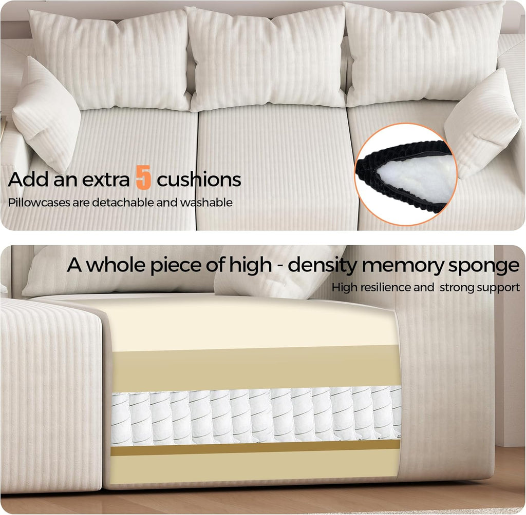 108"Modern Sectional Sofa,Modular Convertible L-Shape Sofas,Upholstered Couches with Deep Seat,Pet-Friendly Sponge Sofa for Living Room Bedroom,Sofa bed for small space (Beige, Left Facing Chaise)