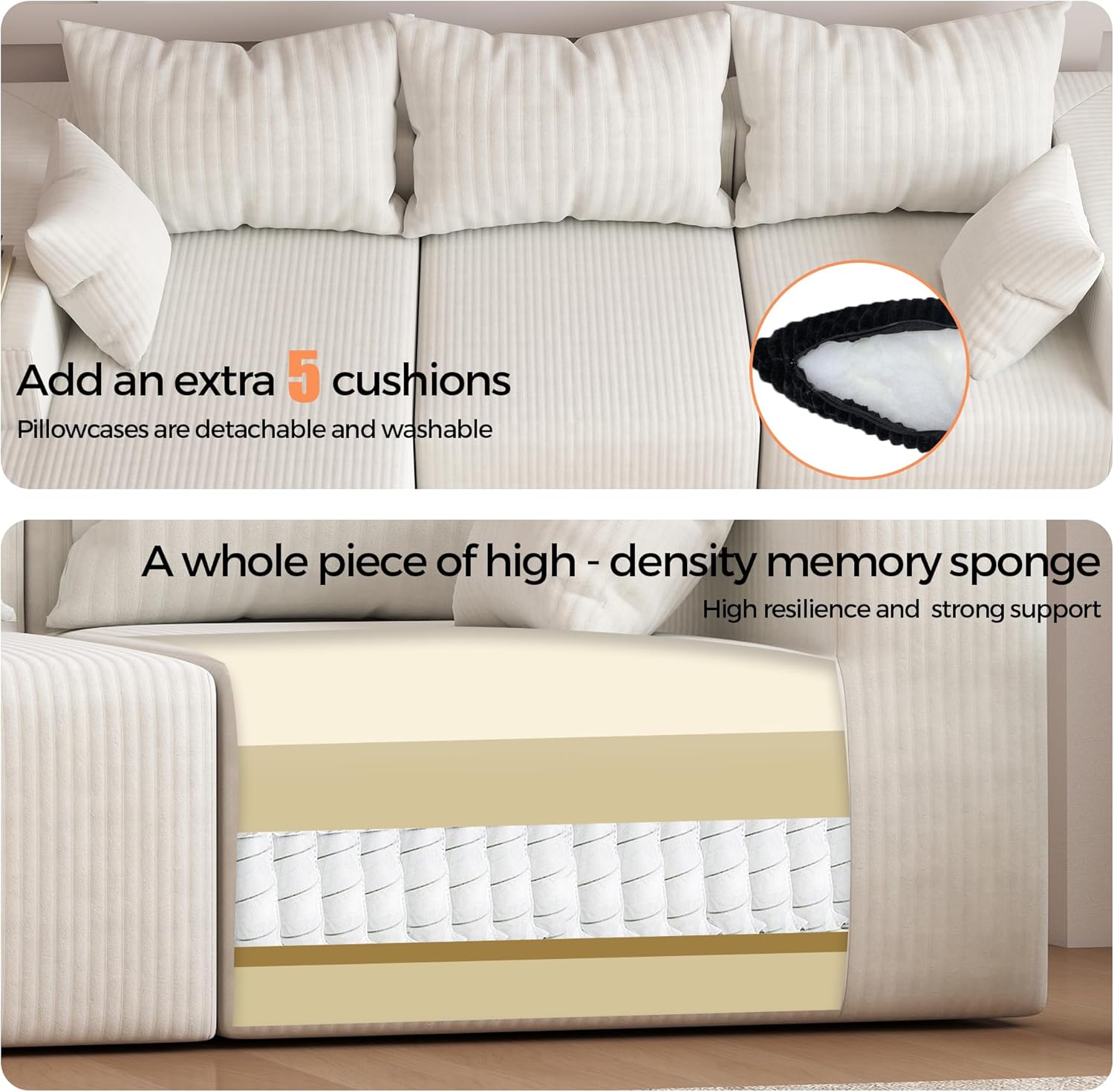 108"Modern Sectional Sofa,Modular Convertible L-Shape Sofas,Upholstered Couches with Deep Seat,Pet-Friendly Sponge Sofa for Living Room Bedroom,Sofa bed for small space (Beige, Left Facing Chaise)