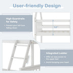 KOMFOTT Wood Twin Over Full House Bunk Bed with Built in Ladder, Solid Pine Wood Bunk Bed Frame with Safety Guardrails, House Bunk Bed Frame for Kids, Teens, Juniors, No Box Spring Needed (White)