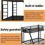 Twin XL Over Queen Bunk Bed, Metal Bunk Bed Frame Heavy Duty Bunk Beds Loft Bed Frame with Ladder and Guardrail Metal Slats No Box Spring Required for Adults Teens, Black