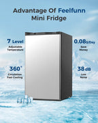 Mini Fridge with Freezer - 3.2 Cu.Ft Single Door Mini Refrigerator with Adjustable Thermostat, Low Noise, Energy Saving, Small Fridge for Bedroom, Apartment, Dorm, Classroom, Office - Silver