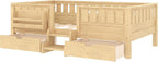 Bellemave Twin Size Bed with Slats and Stairs, Twin Size Platform Bed Frame with Fence, Bookshelf and Storage Drawers, Easy Assemble Beds for Girls, Boys, Light Natural