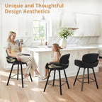 LUE BONA 26" Swivel Bar Stools Set of 3, Counter Height Bar Stools with Backrest and Arms, Modern Upholstered Barstools with Metal Legs for Kitchen Island, Black