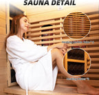 2 Person Red Light Far Infrared Sauna for Home 1750W/110V Canadian Hemlock Dry Indoor Saunas with LCD Panel Control Bluetooth Speaker Panoramic Tempered Glass