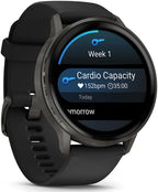 Garmin Venu 4 45mm AMOLED Advanced Health & Fitness GPS Smartwatch  Bright & Colorful Display  Built-in Flashlight  Up to 12 Days  Slate with Black Silicone Band w/Wearable4U Black Earbuds Bundle