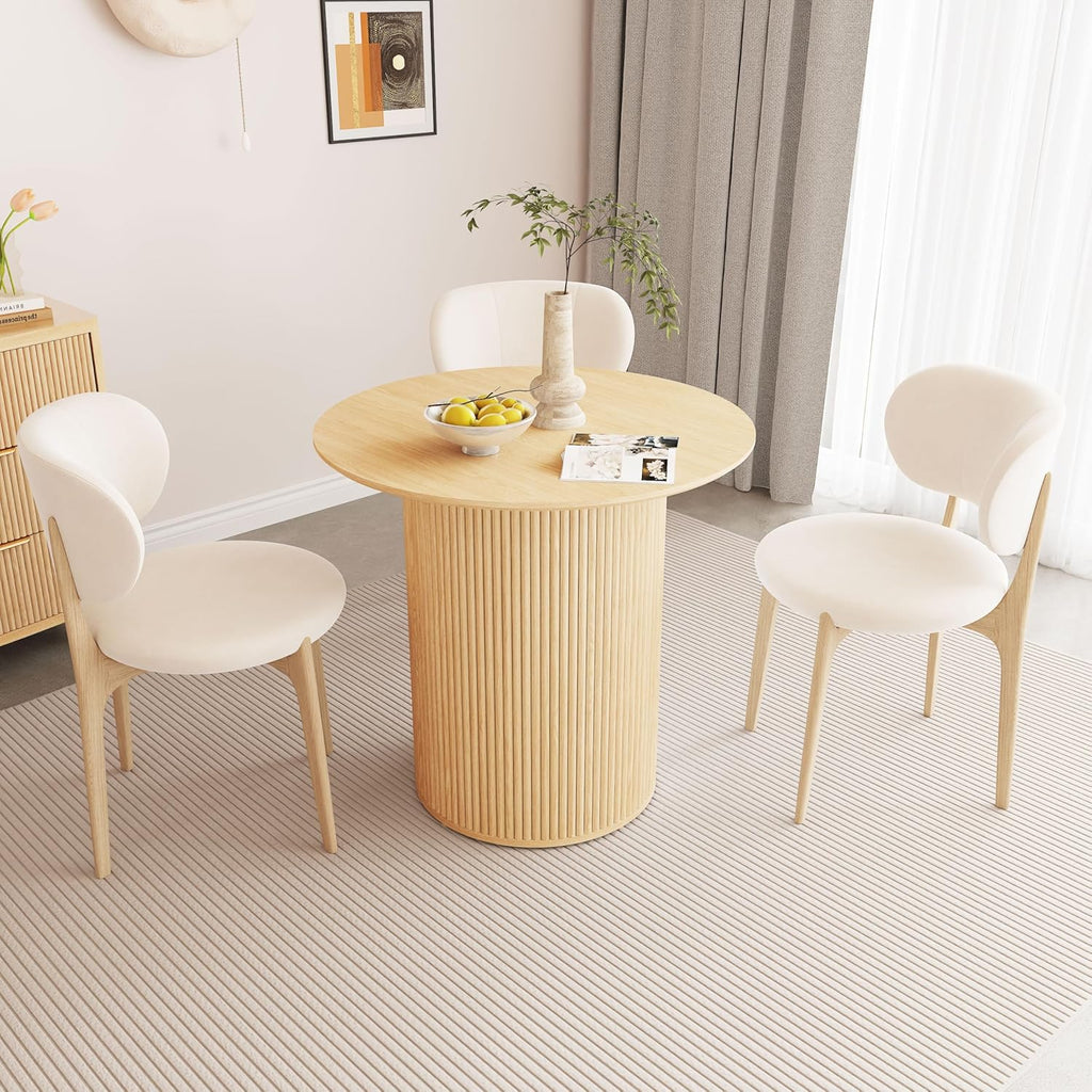 31.5" Small Round Dining Table for 2, Sturdy and Durable Natural Wood Dining Table Round with Fluted Base, Simple Setup Small Kitchen Table for Living Dining Room Office (Natural)