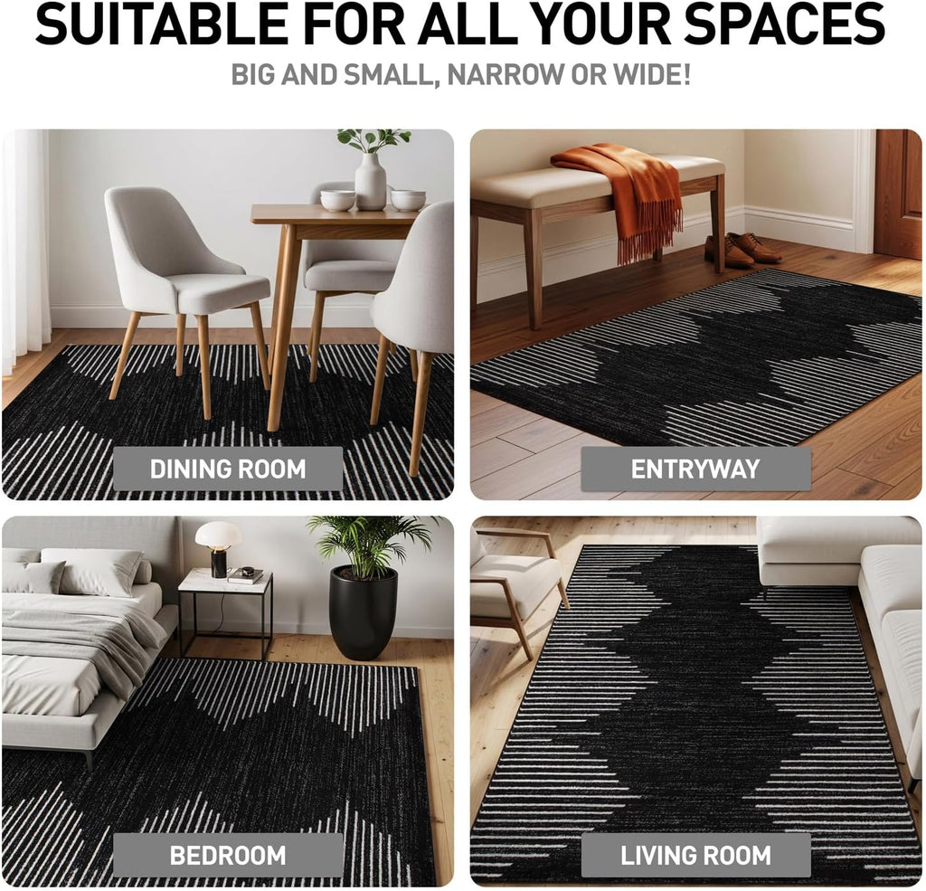 Rugshop Bohemian Stripe Stain Resistant High Traffic Living Room Kitchen Bedroom Dining Home Office Area Rug 12' x 15' Black