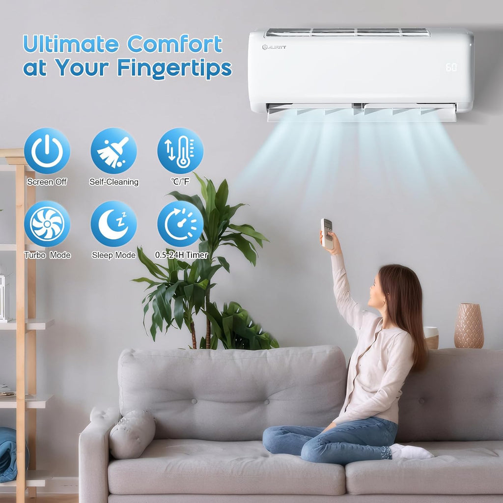 Albott Mini Split Air Conditioner Heat Pump, 12000 BTU 18.5 SEER2 220V Inverter Wall-Mounted Unit for Spaces up to 750 Sq. Ft, Includes 14.8ft Install Kit, White