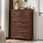 Farmhouse 5 Drawer Dresser for Bedroom, 45" Tall Rustic Chests of Drawers w/ 4 Solid Wood Feet, Mid Century Modern Wooden Closet Storage Dressers Organizer for Living Room, Hallway, Brown