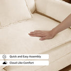 113.8" Modern Cozy Sectional Couches for Living Room, Beige Chenille Comfy Cloud Couch Sectional, 3 Seater Couch for Living Room, Sofas para Sala, I Shaped Sofas & Couches (Beige, 3+0 Set)