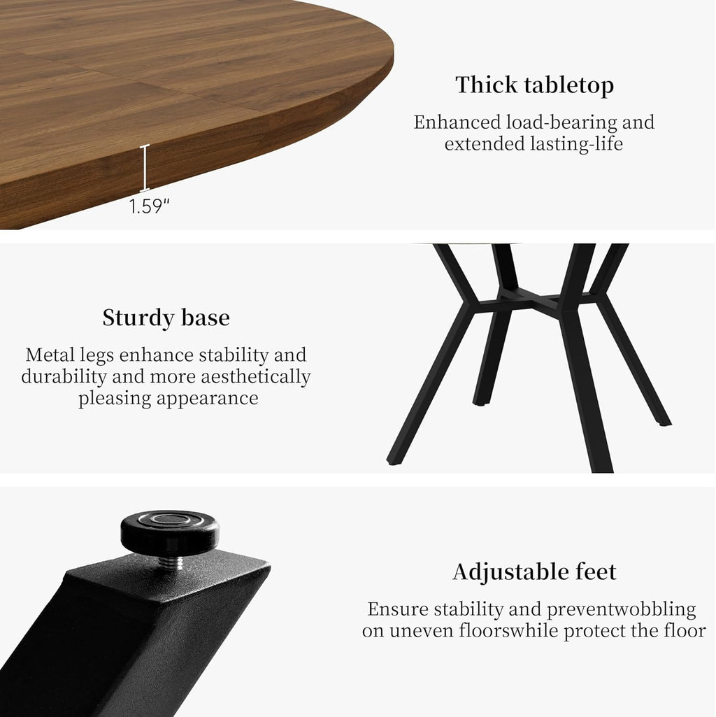 Extendable Round Dining Table Set for 4-6 People, 43.3"-59.1" Extendable Kitchen Table with 4 Upholstered Chairs, Space Saving for Kitchen Dining Room (Walnut Table+4 Brown Chairs)