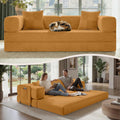 Belhome 78.8" Convertible Sofa Bed, Futon Sofa Bed with Side Pocket, Corduroy Pull Out Futon Sofa, Boneless Couch for Living Rooms,No Assembly Required, Yellow