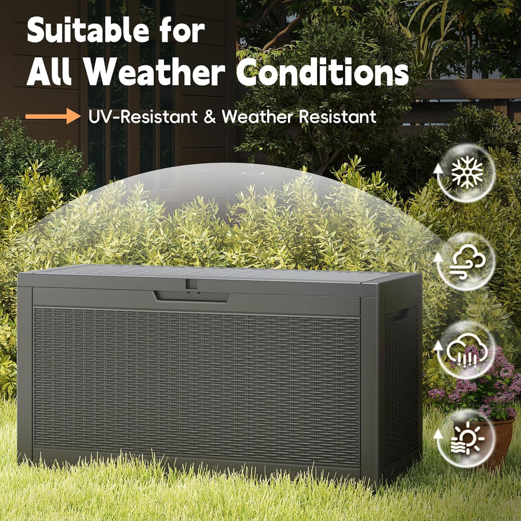 LubanNese Outdoor Storage Box, Waterproof Deck Box, Outdoor Patio Storage Bin, Weatherproof (Black, 66 Gallon)