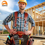 ABRIX Heavy Duty Nylon & Leather Tool Belt for Men Framing Rig Carpenter Tool Belt with Suspender Padded construction belt pauchas construccion (Extra Large, Tool Belt) (Dark Brown, with Suspender)