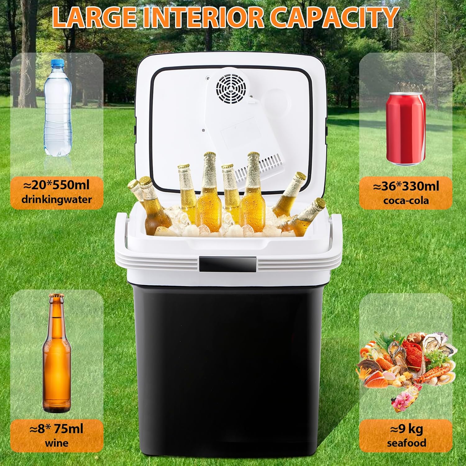 ZENY Car Fridge Electric Cooler and Warmer for Vehicles & Trucks- 12V AC/DC Car Thermoelectric Refrigerator with Handle, Portable Car Fridge for Travel, Camping and Picnics (29L)