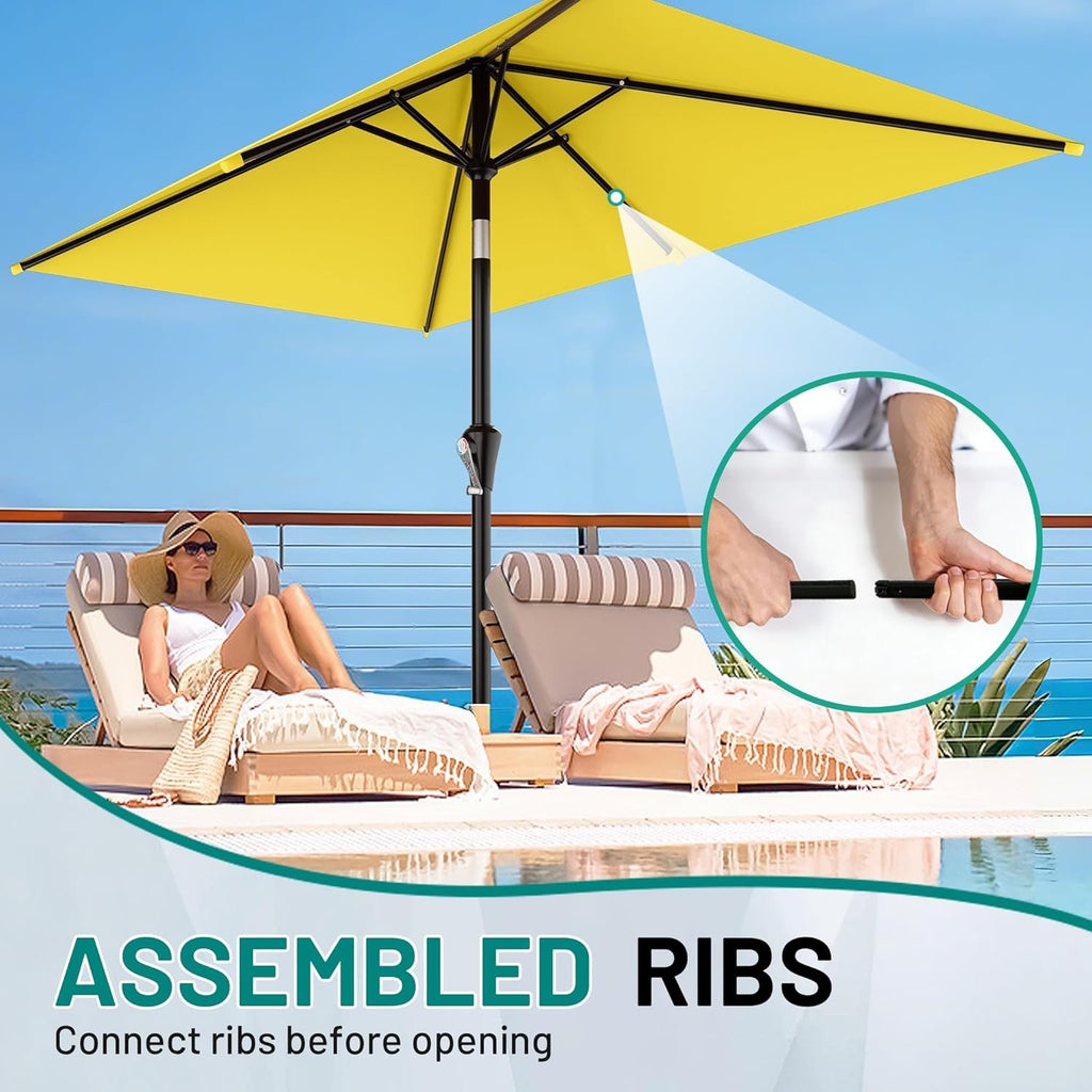 AreShark 6.5' x 10' Rectangular Patio Umbrellas for Outdoor, Outdoor Table Umbrella, Large Outdoor Patio Umbrellas with 6 Sturdy Ribs for Pool, Garden, Deck & Market (Yellow)