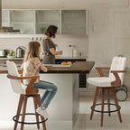 26” Counter Height Bar Stools,Leather Upholstered Bar Chair, Swivel Bar Stools with Back and Arms .Modern Beige Barstool Set of 2 for Kitchen Island