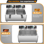 WaterElfo electric turkey fryer Commercial deep fryer with basket 3600W27.4QT with timer26L deepen deep fryer Variable twin cylinder 13.7QT*2 Rapid heating